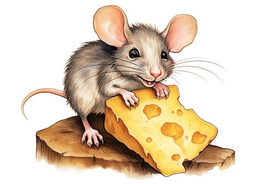 Cartoon Rat: Clever Cheese Nibbling Rat with Curious Whiskers, generative AI