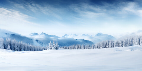 Fototapeta na wymiar Snow winter forest background, with copy space