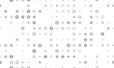 Seamless background pattern of evenly spaced black no overtaking signs of different sizes and opacity. Illustration on transparent background