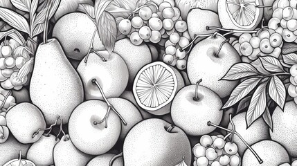 Hand drawn fruits pattern background, AI generated Image - obrazy, fototapety, plakaty