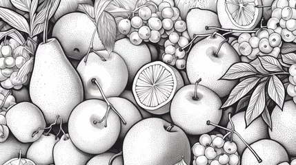 Fotobehang Hand drawn fruits pattern background, AI generated Image © marfuah
