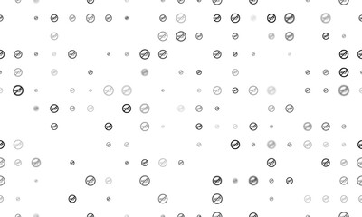 Seamless background pattern of evenly spaced black horning prohibited signs of different sizes and opacity. Illustration on transparent background
