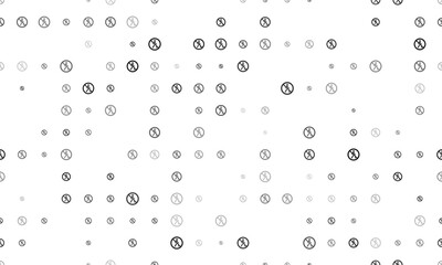 Seamless background pattern of evenly spaced black pedestrian traffic prohibited signs of different sizes and opacity. Vector illustration on white background