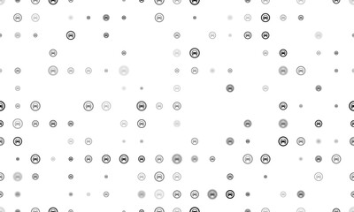 Seamless background pattern of evenly spaced black no car signs of different sizes and opacity. Illustration on transparent background