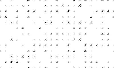 Seamless background pattern of evenly spaced black wizard hat symbols of different sizes and opacity. Illustration on transparent background