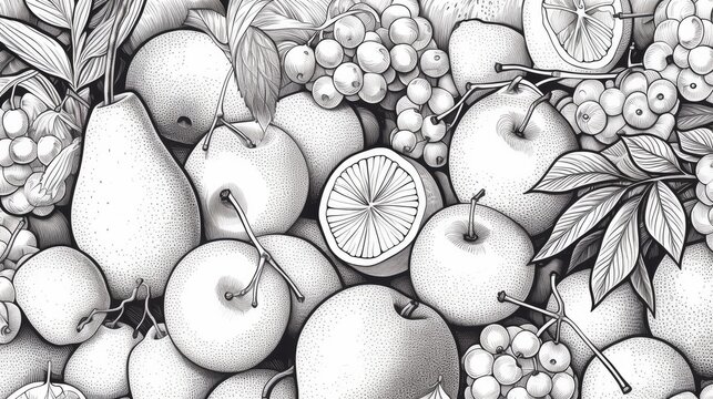 Hand drawn fruits pattern background, AI generated Image