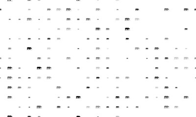 Seamless background pattern of evenly spaced black wild rhino symbols of different sizes and opacity. Illustration on transparent background
