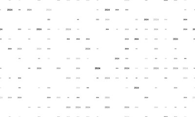 Seamless background pattern of evenly spaced black 2024 year symbols of different sizes and opacity. Illustration on transparent background