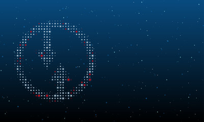 Obraz premium On the left is the advantage of oncoming traffic symbol filled with white dots. Background pattern from dots and circles of different shades. Vector illustration on blue background with stars