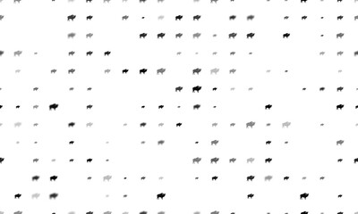 Seamless background pattern of evenly spaced black buffalo symbols of different sizes and opacity. Illustration on transparent background