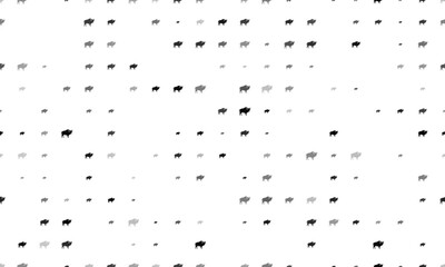 Seamless background pattern of evenly spaced black buffalo symbols of different sizes and opacity. Vector illustration on white background