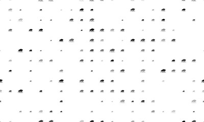 Seamless background pattern of evenly spaced black wild buffalos of different sizes and opacity. Vector illustration on white background