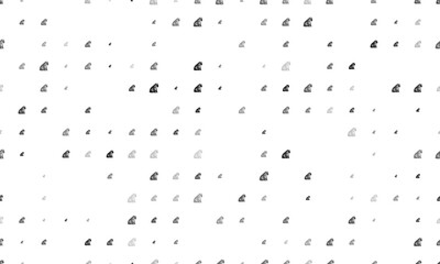 Seamless background pattern of evenly spaced black sitting tiger symbols of different sizes and opacity. Vector illustration on white background