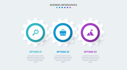 Timeline infographic with infochart. Modern presentation template with 3 spets for business process. Website template on white background for concept modern design. Horizontal layout.