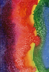 Bright painted watercolor rainbow texture. Hand drawn background with text place.