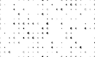 Seamless background pattern of evenly spaced black lion head icons of different sizes and opacity. Vector illustration on white background