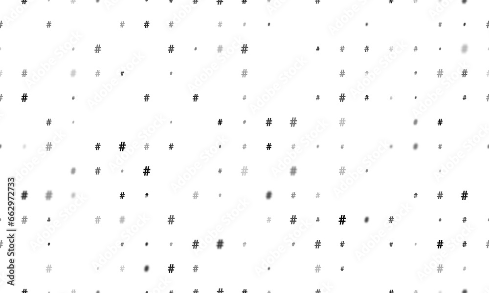 Poster seamless background pattern of evenly spaced black hash symbols of different sizes and opacity. illu