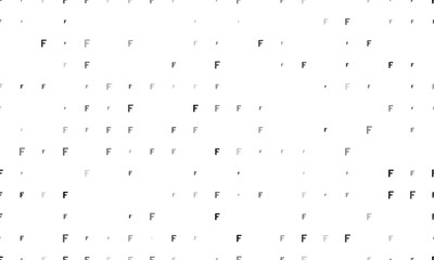 Seamless background pattern of evenly spaced black capital letter F symbols of different sizes and opacity. Vector illustration on white background