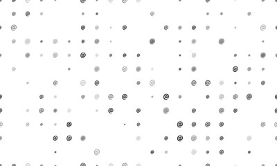 Seamless background pattern of evenly spaced black at symbols of different sizes and opacity. Illustration on transparent background