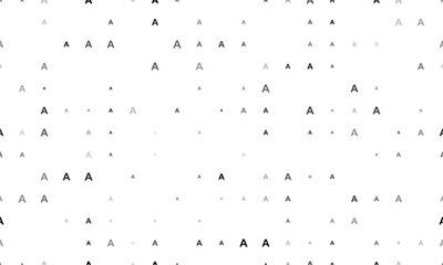 Seamless background pattern of evenly spaced black capital letter A symbols of different sizes and opacity. Vector illustration on white background