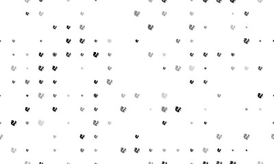 Seamless background pattern of evenly spaced black squirrel symbols of different sizes and opacity. Vector illustration on white background