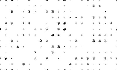 Seamless background pattern of evenly spaced black goat's head symbols of different sizes and opacity. Illustration on transparent background