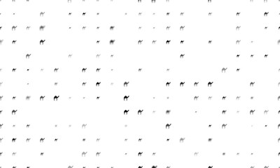 Seamless background pattern of evenly spaced black camel symbols of different sizes and opacity. Vector illustration on white background