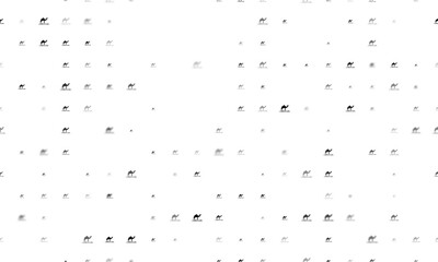 Seamless background pattern of evenly spaced black wild camel symbols of different sizes and opacity. Vector illustration on white background