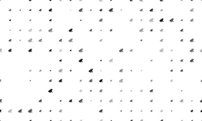 Seamless background pattern of evenly spaced black frog symbols of different sizes and opacity. Vector illustration on white background