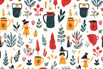 Whimsical Elves: Minimalistic Holiday Icon Gift Wrap Design, generative AI