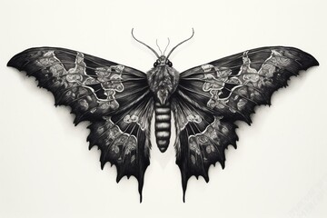 inked black moth sketch. Generative AI - obrazy, fototapety, plakaty
