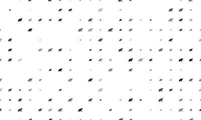 Seamless background pattern of evenly spaced black frog symbols of different sizes and opacity. Vector illustration on white background