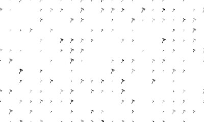 Seamless background pattern of evenly spaced black axe symbols of different sizes and opacity. Illustration on transparent background