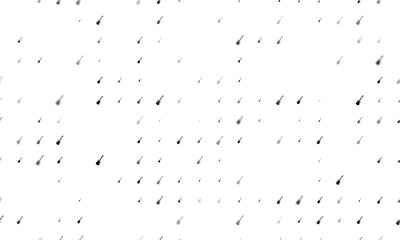 Seamless background pattern of evenly spaced black guitar symbols of different sizes and opacity. Vector illustration on white background