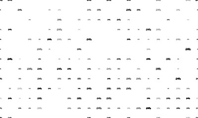 Seamless background pattern of evenly spaced black bike symbols of different sizes and opacity. Illustration on transparent background