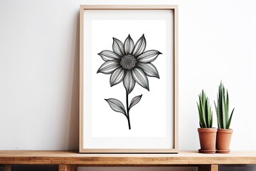 Monochrome Art Print: Flower Black and White Minimalist Strokes - Stunning and Timeless, generative AI