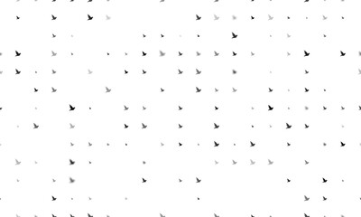 Seamless background pattern of evenly spaced black bird symbols of different sizes and opacity. Vector illustration on white background
