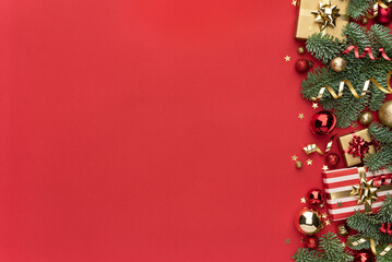 Christmas Ornament Border on Red Background