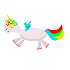 Cartoon unicorn.  Rainbow tail. Vector illustraion