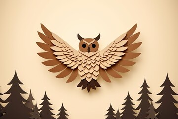 Obraz premium Nature Preservation Campaign: Minimalist Owl Crafted Design for Promoting Wildlife Conservation, generative AI