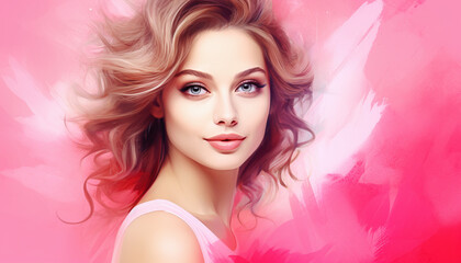 Smiling Beauty: Portrait of a Lovely Woman against a Pink Background