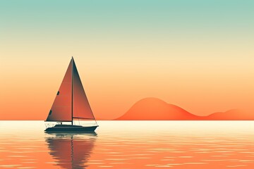 Fototapeta premium Sailboat Minimalist Design for Seaside Holiday Brochure | Captivating Image of a Reduced Sailboat, generative AI