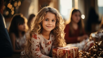 Obraz na płótnie Canvas girl at christmas with gift box