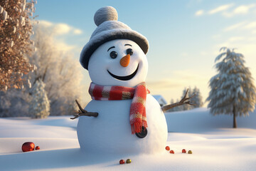 Obraz premium Happy and cheerful snowman in winter