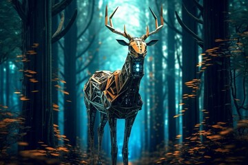 Futuristic deer amidst woods. Generative AI