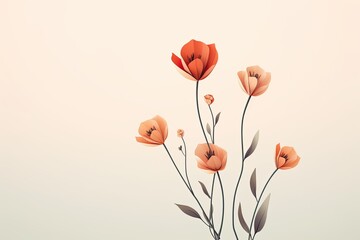 Minimal Graphic of Spring Flowers: Captivating Depiction of Nature's Blossoms, generative AI