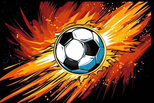 Soccer Ball Clipart: Dynamic Player Takes Powerful Shot With Spinning Ball Towards Goal, Generative AI