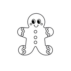 Vector groovy retro cartoon outline Christmas ginger bread man cookie isolated on white background