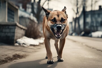 Aggressive dog on street, concept of Fear response