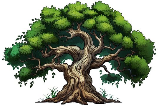Tree Clip Art: Lush Green Tree with Sturdy Trunk and Spreading Branches - Symbolizing Growth and Resilience, generative AI